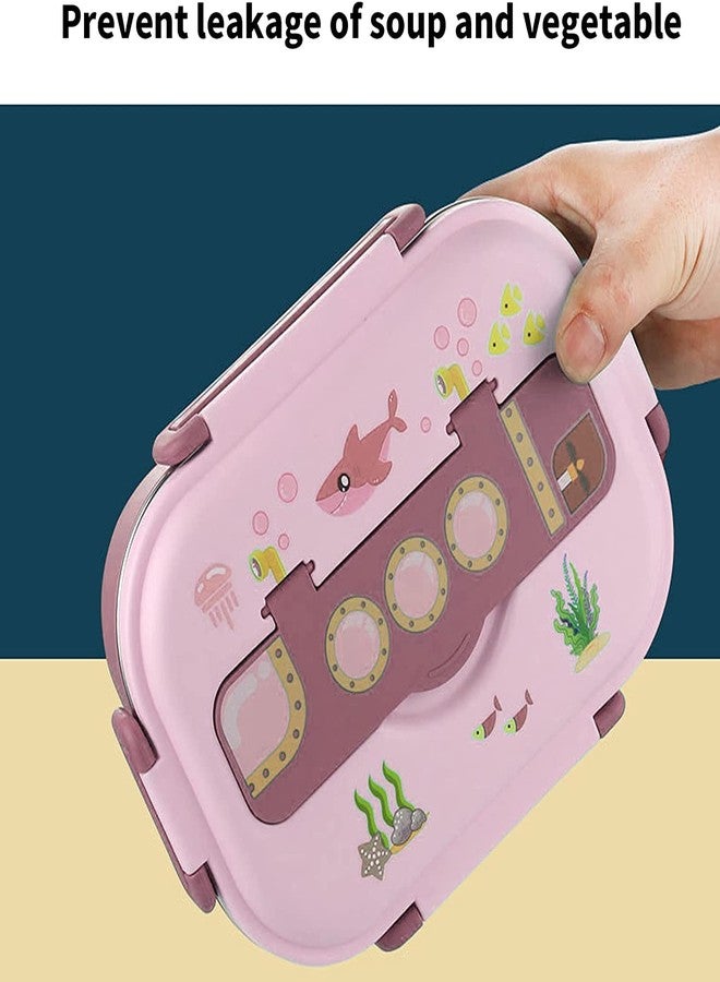 CherryBox Stainless Steel Kids Insulated Lunch Box with Fish Shape Spoon 1000 ML for Kids (Pink) - Image 2